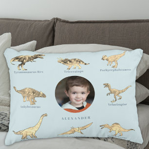 Dinosaur Personalisiert Jungen Foto und Name Blau Dekokissen