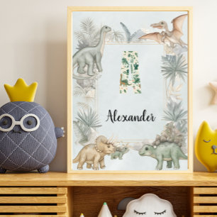 Dinosaur Personalisierter Name Monogramm A Kinderz Poster