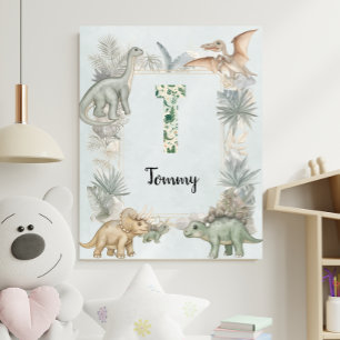 Dinosaur Personalisierter Name Monogramm T Kinderz Poster