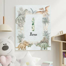 Dinosaur Personalized Name Monogram I Nursery Poster