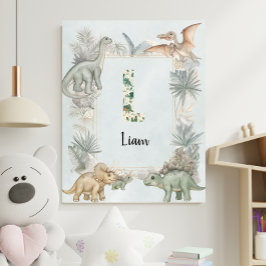 Dinosaur Personalized Name Monogram L Nursery Poster