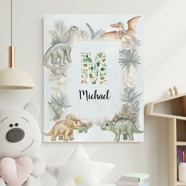 Dinosaur Personalized Name Monogram M Nursery Poster (Von Creator hochgeladen)
