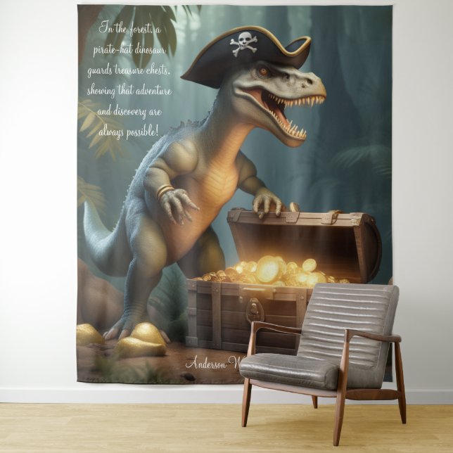 Dinosaur Pirate Hat Forest Personalisiert Tapestry Wandteppich (Beispiel)