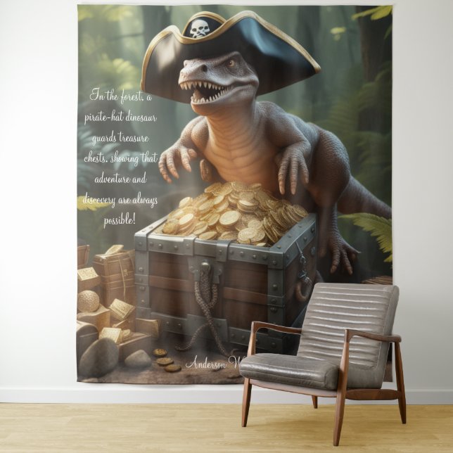 Dinosaur Pirate Hat Forest Personalisiert Tapestry Wandteppich (Beispiel)