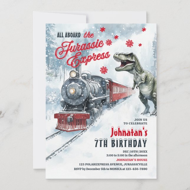 Dinosaur Polar Express Geburtstagsparty Einladung (Vorderseite)