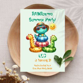Dinosaur-Poolparty-Geburtstagseinladung | RAWRsome Einladung