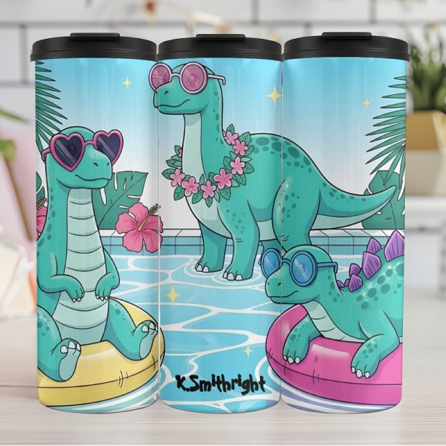 Dinosaur-Poolparty-Sommer-Spaß Thermosbecher (Von Creator hochgeladen)