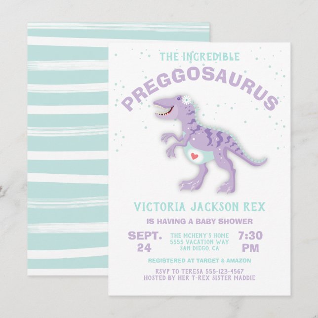 Dinosaur Preggosaurus Baby shower Invitation garço (Devant / Derrière)