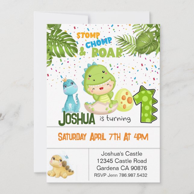 Dinosaur Première invitation d'anniversaire (Devant)