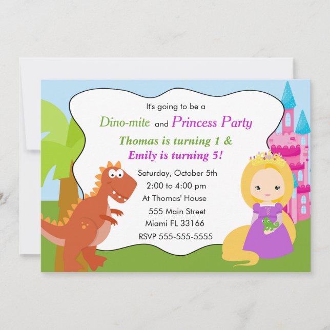 Dinosaur Princess Invitation Anniversaire de enfan (Devant)