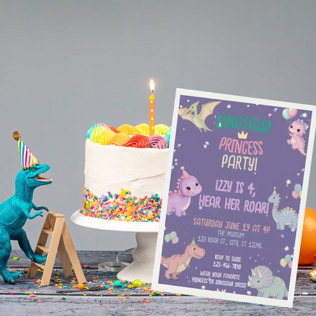 Dinosaur Princess Party 4. Geburtstag Einladung (Von Creator hochgeladen)