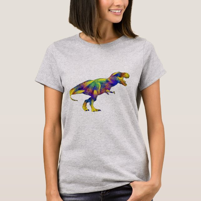 Dinosaur Psychedelic Trippy Funny Funky T Rex Roar T-Shirt (Vorderseite)