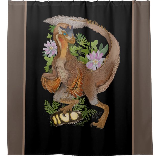 Dinosaur Raptor Jungle Art Duschvorhang (Vorderseite)