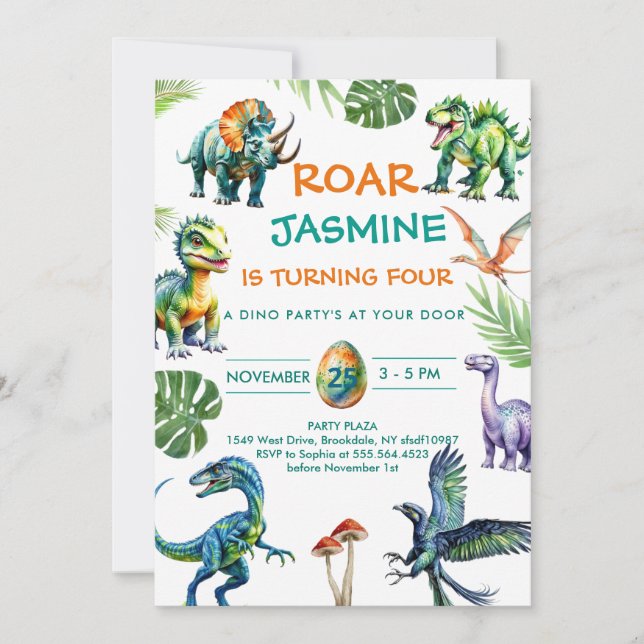 Dinosaur Rawr Cute Anniversaire Fête Invitation (Devant)