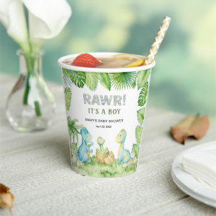 Dinosaur Rawr Es ist ein Junge Baby Shower Pappbecher