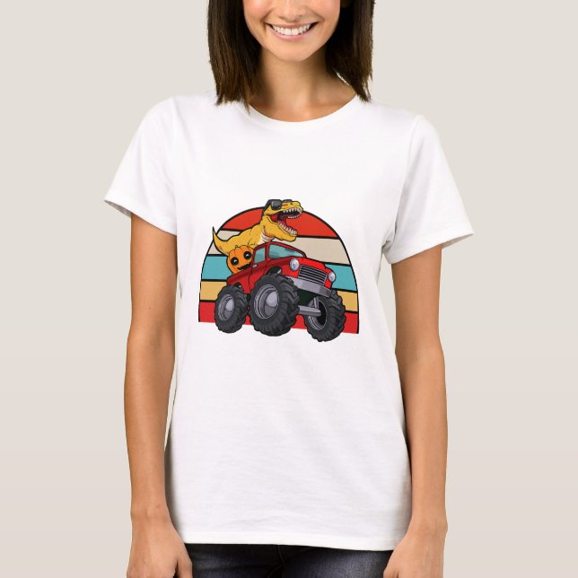 Dinosaur Reitmonster Truck Lazy Halloween Costu T-Shirt (Vorderseite)