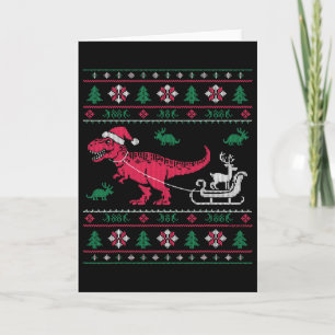 Dinosaur Rentier Schlitten hässliches Weihnachten  Karte