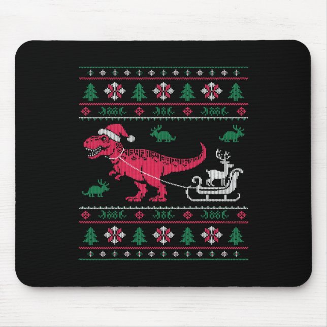 Dinosaur Rentier Schlitten hässliches Weihnachten  Mousepad (Vorne)