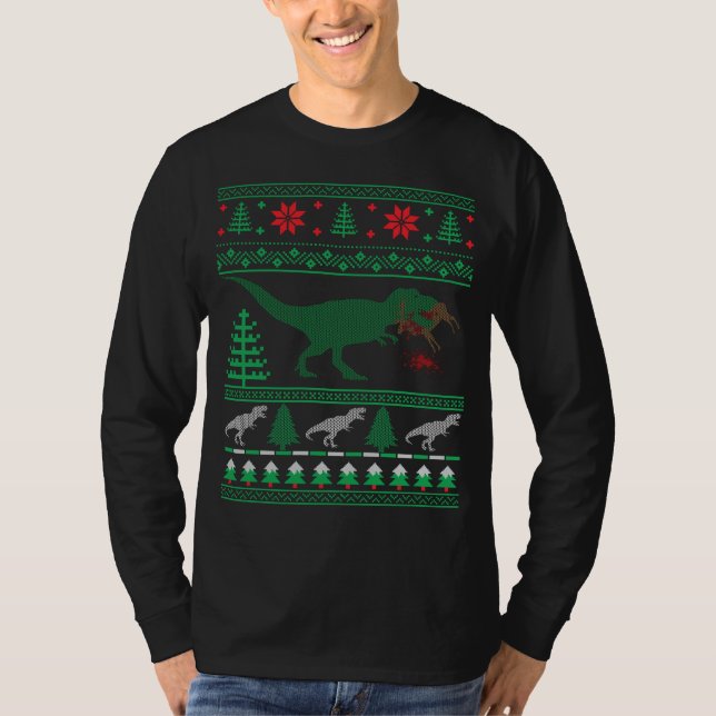 Dinosaur Rentierbaum Rex Ugly Christmas Sweater T-Shirt (Vorderseite)