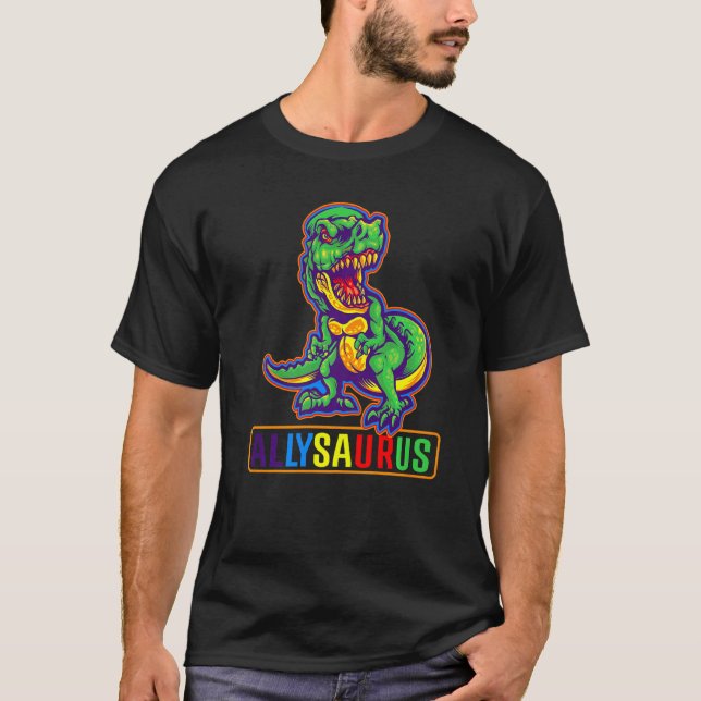 Dinosaur Rex Lgbt Gay Pride Flag Allysaurus Ally m T-Shirt (Vorderseite)