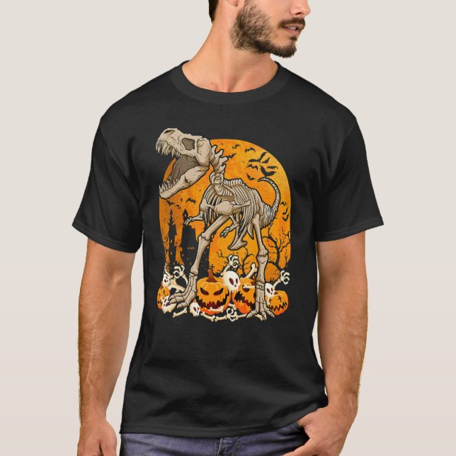 Dinosaur rex Skeleton Pumpkin With Moon Halloween  T-Shirt (Vorderseite)