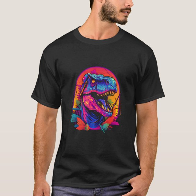 Dinosaur Rex Synthwave Vaporwave Retro 80s Chillwa T-Shirt (Vorderseite)