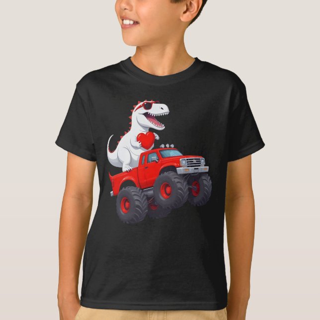Dinosaur Riding Monster Truck Funny T-Shirt (Vorderseite)