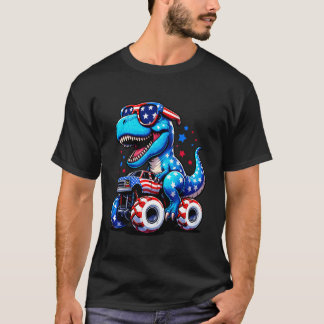 Dinosaur Riding Monster Truck USA Flag 4. Juli T-Shirt