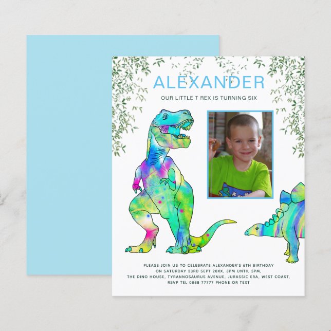 Dinosaur Roar Birthday Party Foto Blue (Vorne/Hinten)