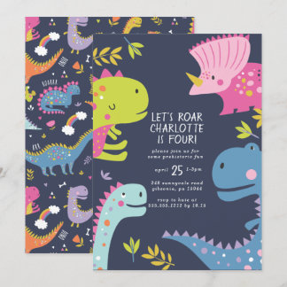 Dinosaur Roar Girls Geburtstag Rosa Einladung
