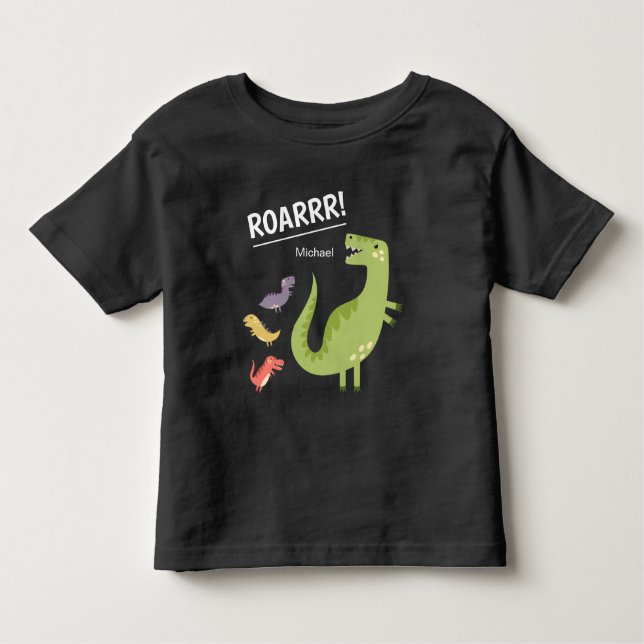 Dinosaur Roar Green Mit Monogramm Kid Boy Kleinkind T-shirt (Vorderseite)