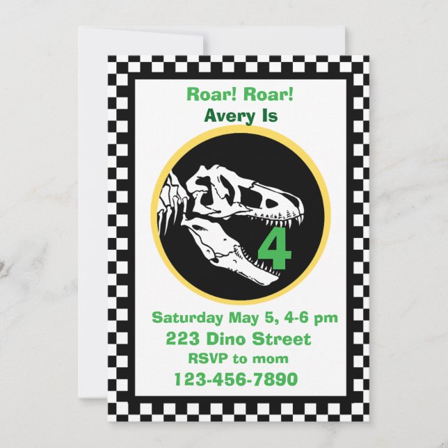 Dinosaur Roar Kids Birthday Party Invitation Einladung (Vorderseite)