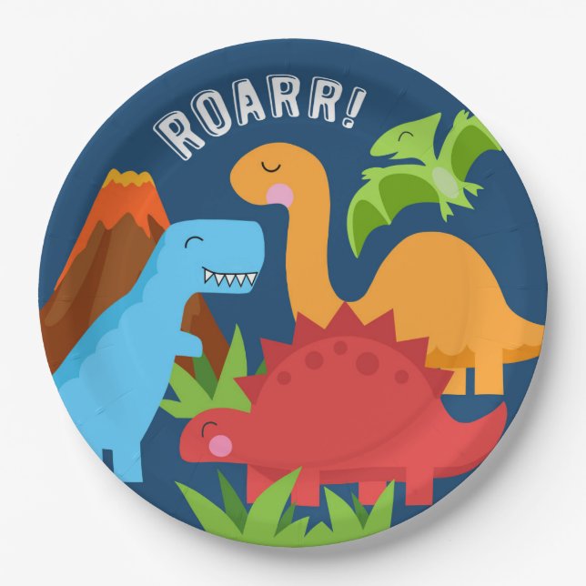 Dinosaur ROAR Niedlich Blue Paper Plate Red Fox Sc Pappteller (Vorderseite)
