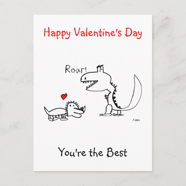 Dinosaur Roaring, Bonne Saint Valentin, Carte post (Devant)