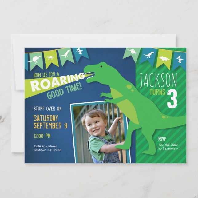 Dinosaur Roaring Boy Geburtstagsparty Einladung (Vorderseite)