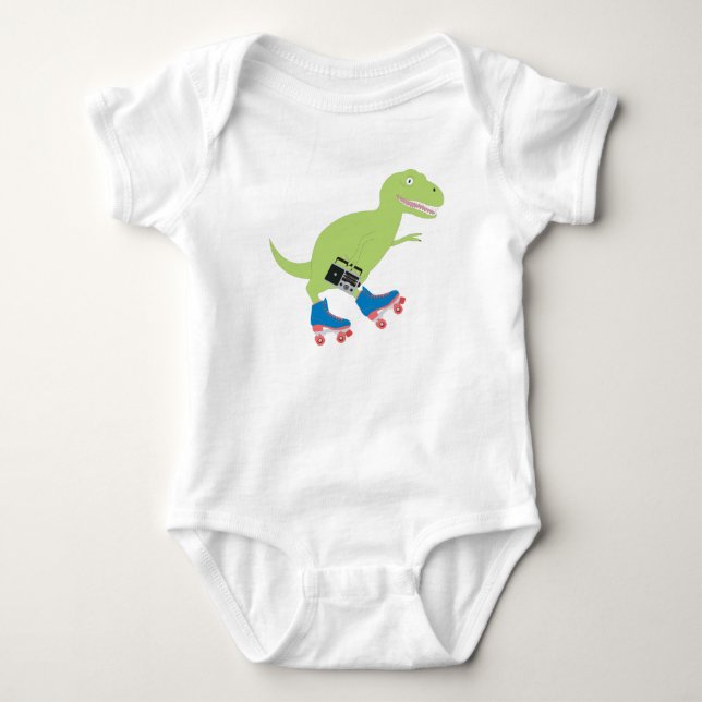 Dinosaur Roller Skaten Holding Radio Baby Strampler (Vorderseite)