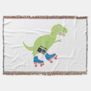 Dinosaur Roller Skaten Holding Radio Decke