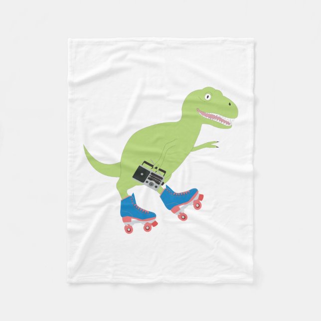 Dinosaur Roller Skaten Holding Radio Fleecedecke (Vorderseite)