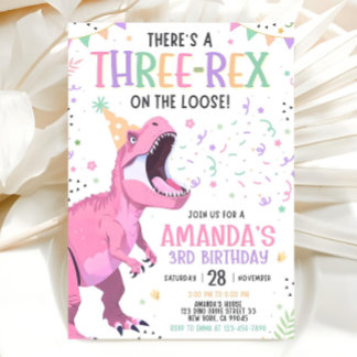 Dinosaur rose Anniversaire Invitation modifiable T