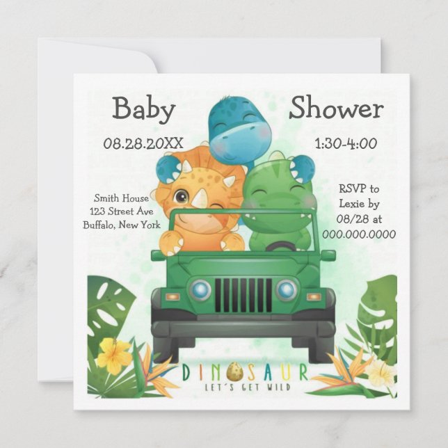 Dinosaur Safari Adventure Baby Dusche Einladung (Vorderseite)