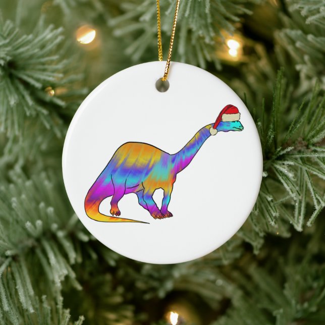 Dinosaur Santa Rainbow Farben Keramik Ornament (Baum)