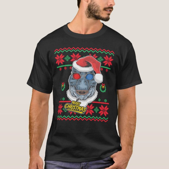 Dinosaur Santa T-Rex Ugly Christmas T-Shirt (Vorderseite)