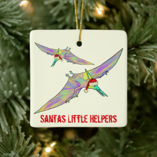 Dinosaur-Santas kleine Helfer sagen Keramikornament