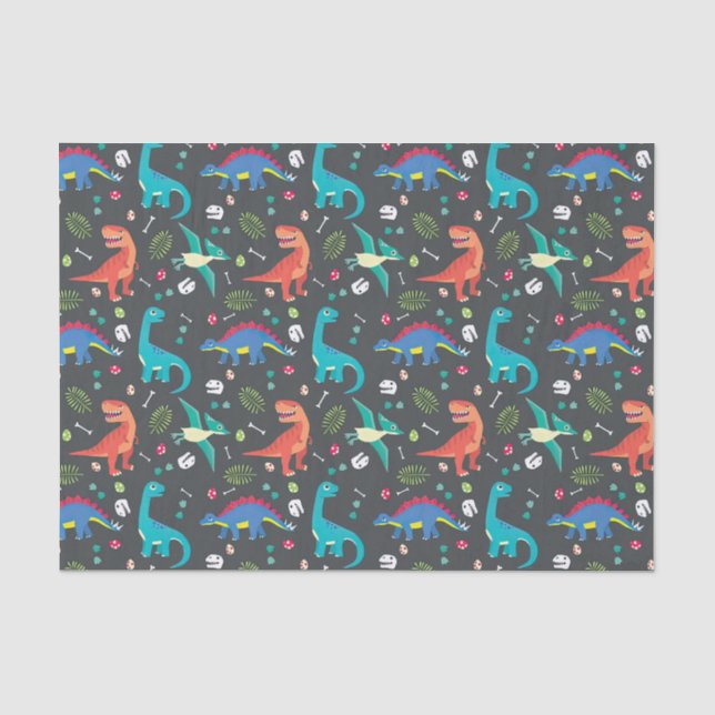 Dinosaur Seamloses Muster, Dinosaur Nahtloses Must Seidenpapier (Vorderseite)