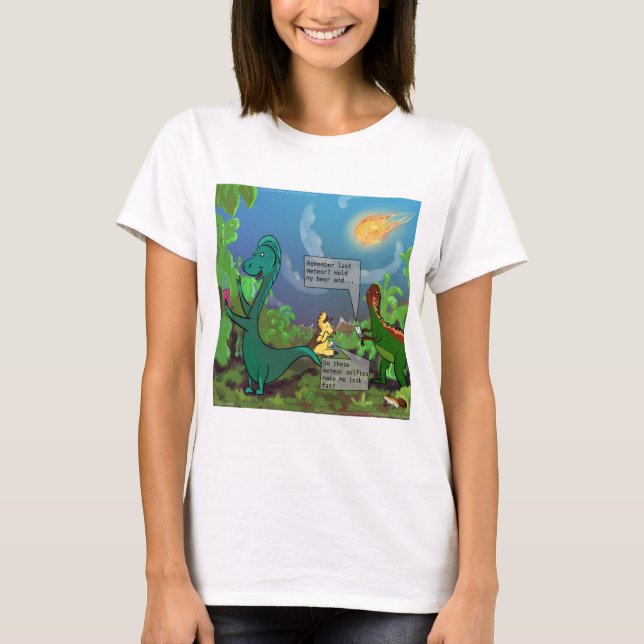 Dinosaur Selfie Womens Funny Comic T-Shirt (Vorderseite)