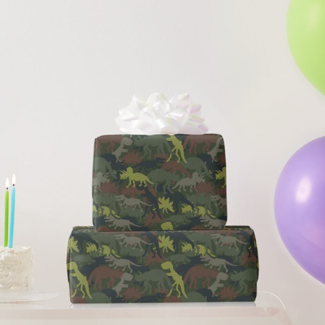 Dinosaur Silhouette Camouflaged Geburtstagsgeschen Geschenkpapier (Partygeschenke)