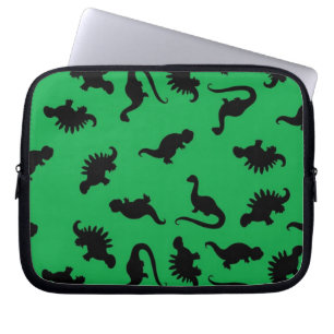 Dinosaur-Silhouetten auf grünem Hintergrundmuster Laptopschutzhülle