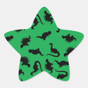 Dinosaur-Silhouetten auf grünem Hintergrundmuster Stern-Aufkleber