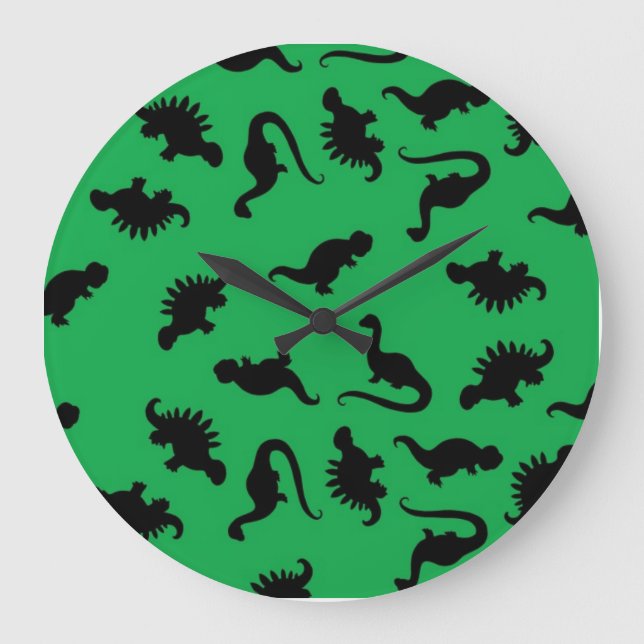 Dinosaur Silhouettes on Green Background Pattern Große Wanduhr (Vorderseite)