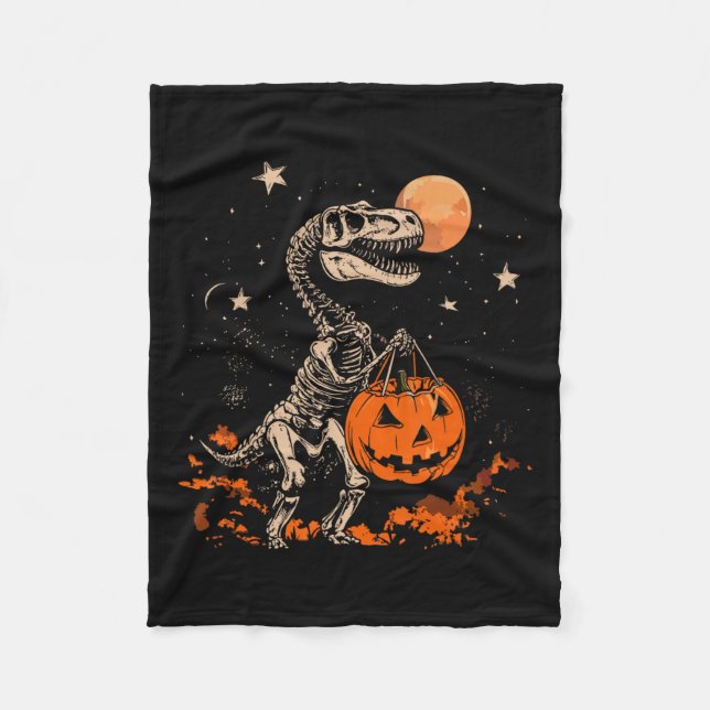 Dinosaur Skeleton Beängstigend Pumpkin Moon Hallow Fleecedecke (Vorderseite)